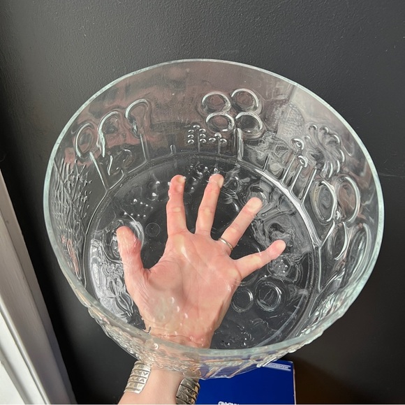 Arabia Finland Flora Large Clear Crystal Glass Bowl w Box Mid Century Modern MCM - Picture 6 of 8